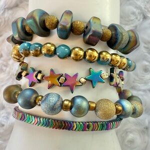 Colorful Star and Bead Iridescent Bracelet Set of 5